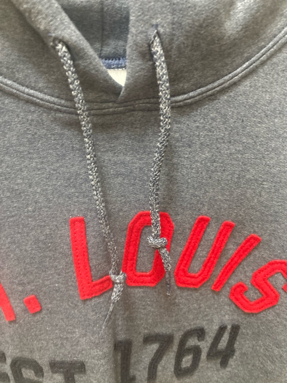 Gildan Blue Pullover Hoodie with Red & Black St. Louis Print - Picture 5 of 7